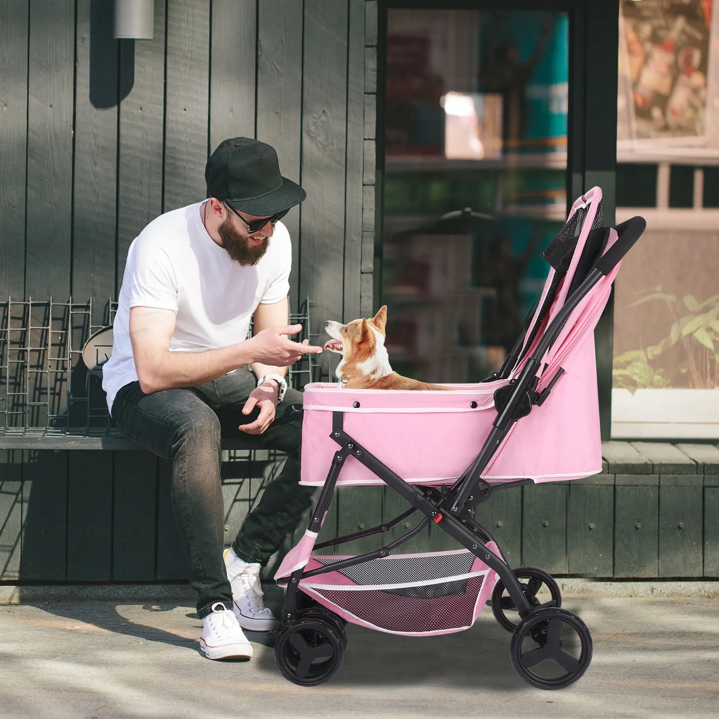 Medium Dog Stroller With Poop Bags And Reversible Handlebar