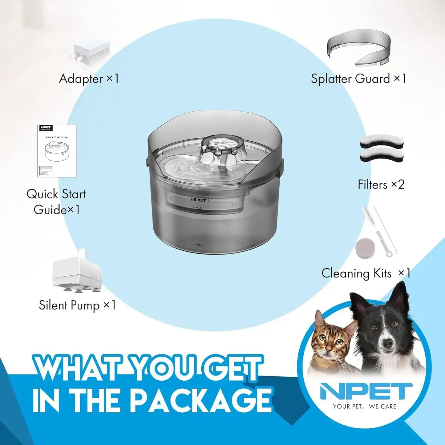 NPET Dog Water Fountain Automatic Dispenser With Splatter Guard For Large Dogs