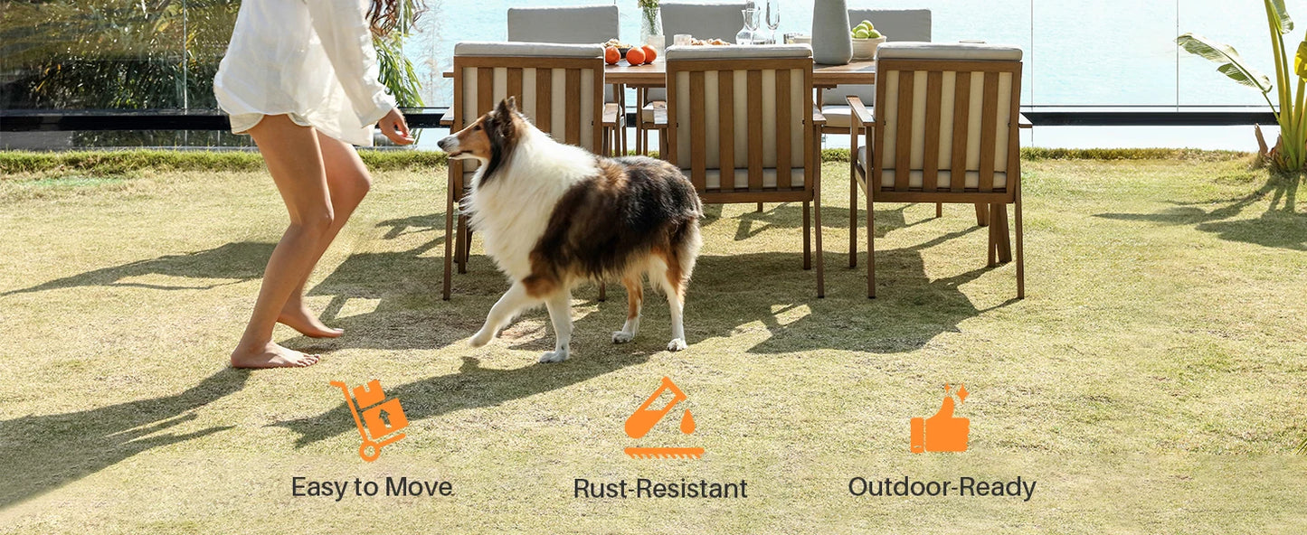 SeeHill Outdoor Patio Dining Chair Set 2 Cushions Aluminum Teak Garden Furniture