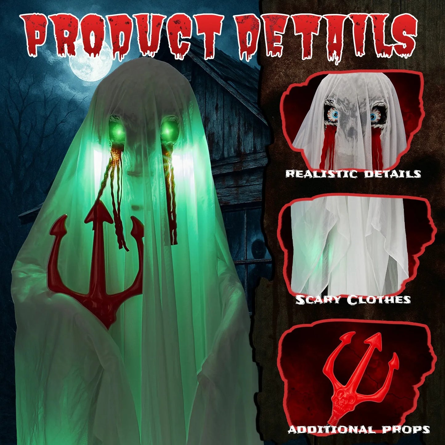 Halloween Life Size Animatronic Ghost 4.3Ft Sound Activated
