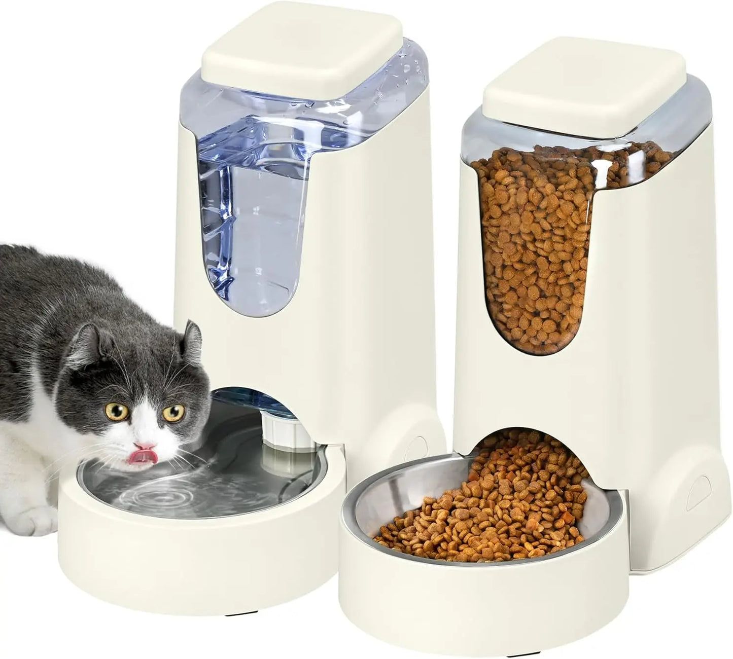 2 Pack Automatic Pet Feeder and Water Dispenser Set Gray 1 Gallon Each