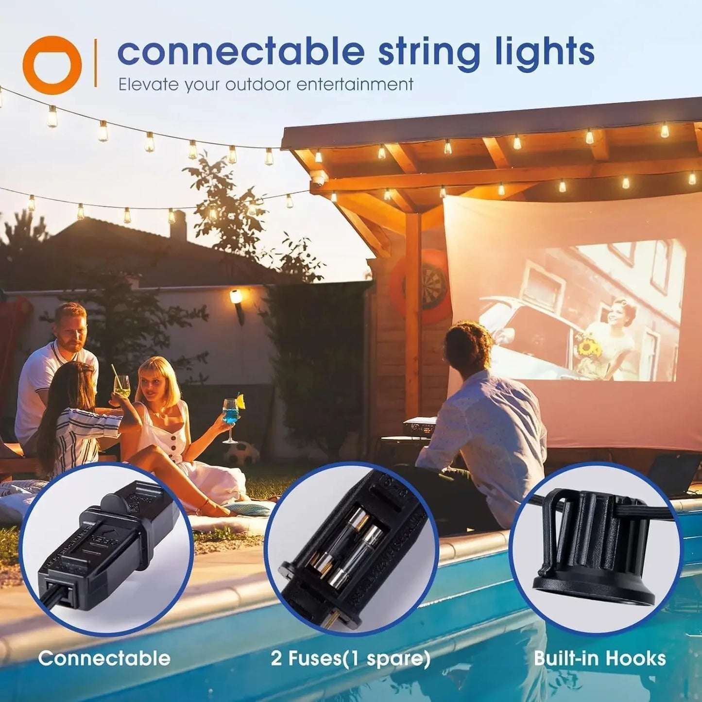 150Ft Led Outdoor String Lights Waterproof Patio Dimmable Replaceable ST38 Bulbs