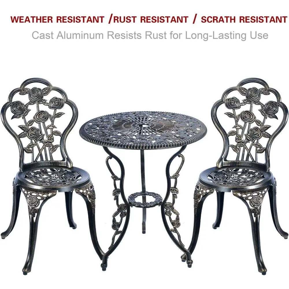 3-Piece Outdoor Bistro Set, Rust-Resistant Metal Patio Table, Vintage Copper Finish