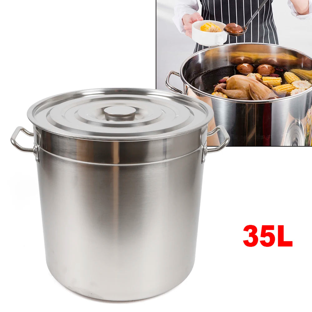 35L Multipurpose Thickened Stainless Steel Cooking Pot Large Capacity Soup Stock Pot with Lid and Handle for Home and Restaurant