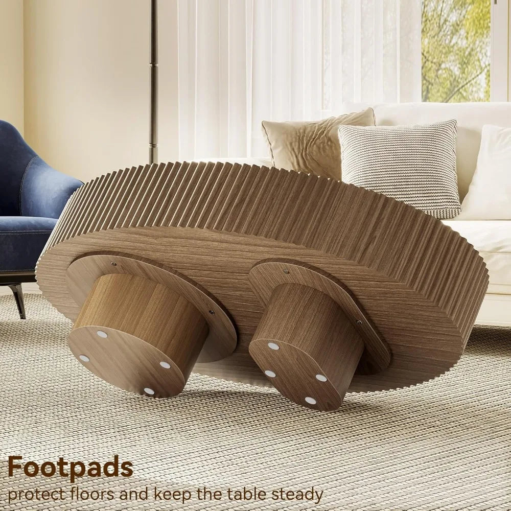 Oval Walnut Finish Coffee Table For Small Living Room