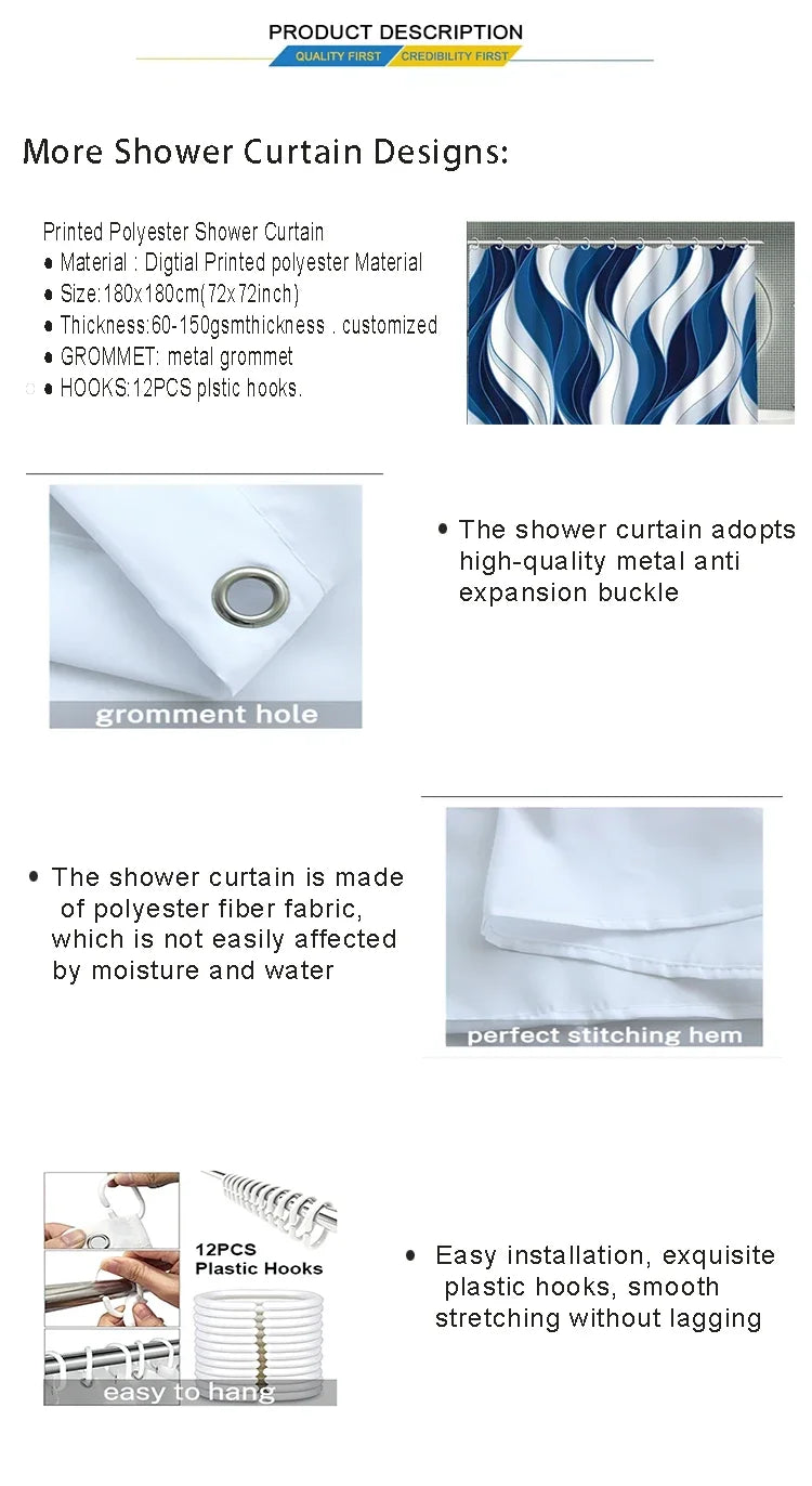 Black Tree Shower Curtain Misty Forest Waterproof Hooks