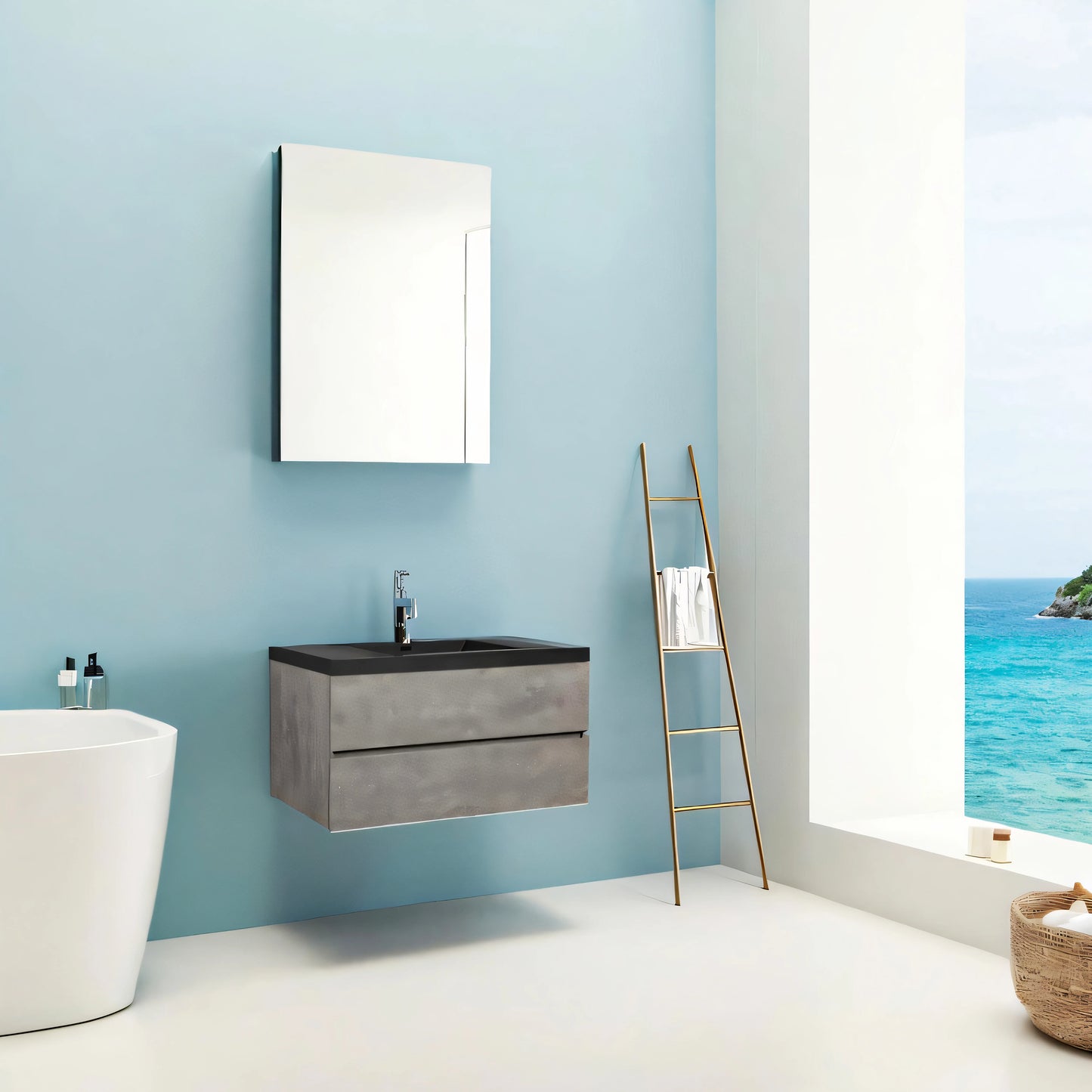 48 Inch Floating Bathroom Vanity With Sink Black Quartz Top