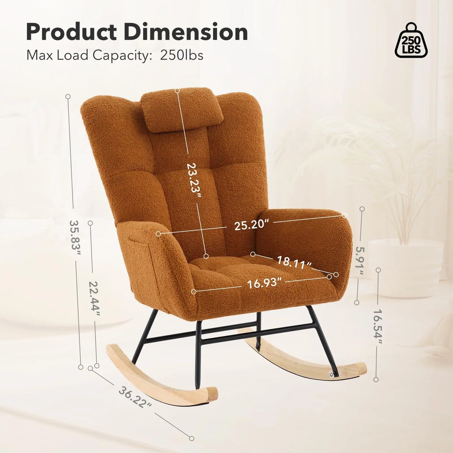 Nursery Rocking Chair Teddy Padded Seat Glider Rocker