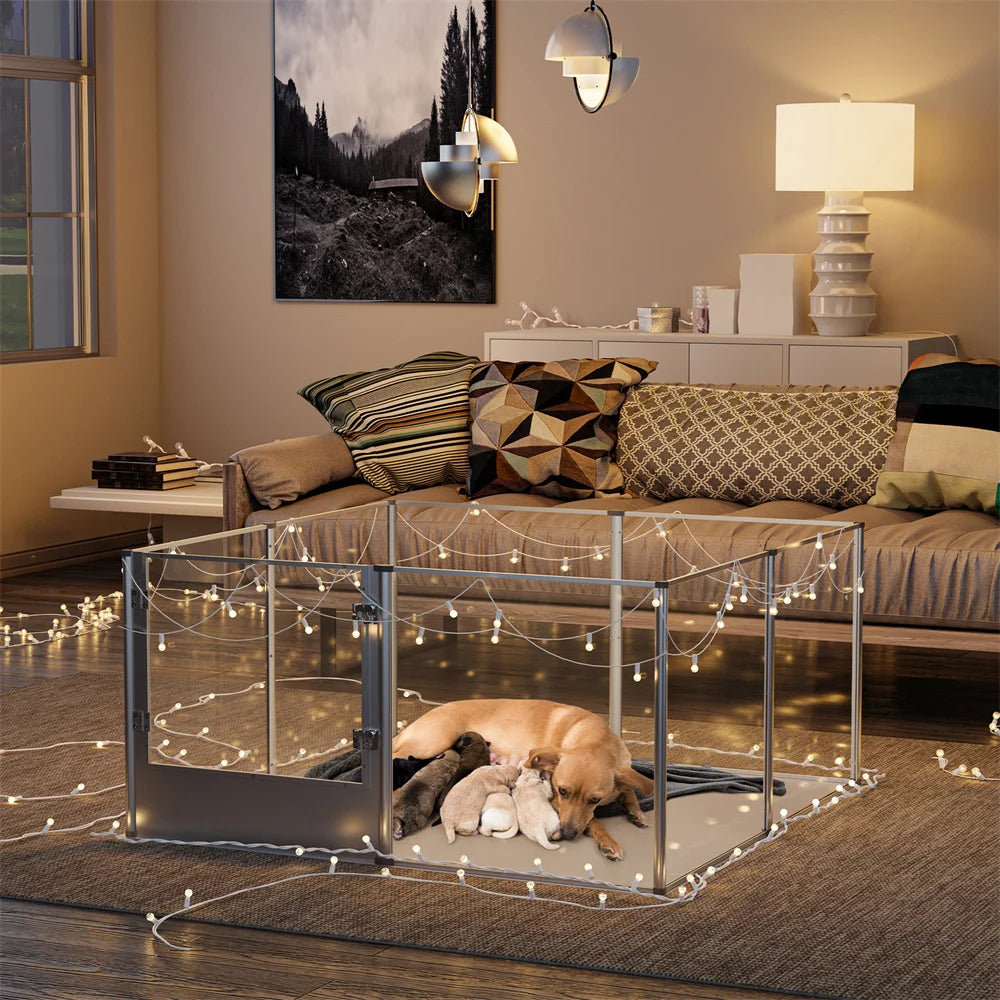 Extra Large Dog Playpen Acrylic Enclosure Pet Animal Fence Bunny Ferrets Whelping Box with Waterproof Pad