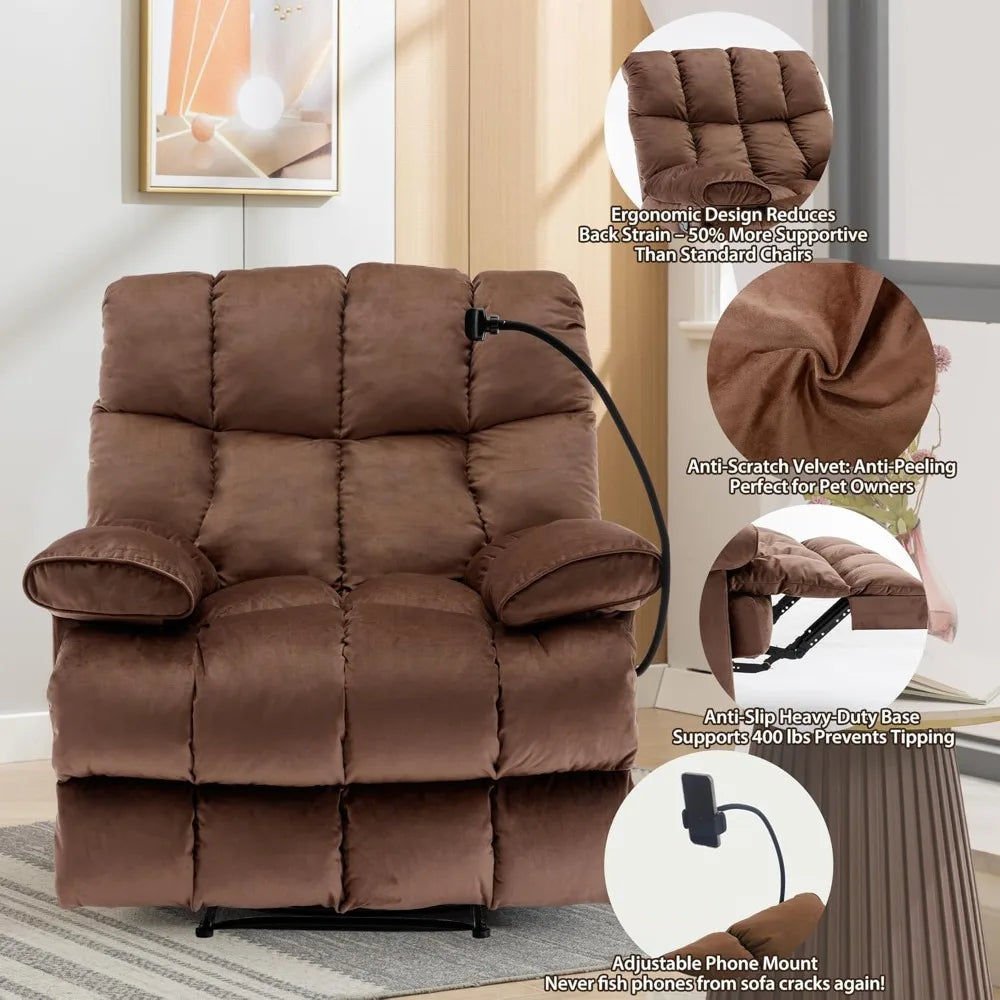 Oversized Velvet Recliner Chair For Adults 400 Lbs Extra Wide And Tall