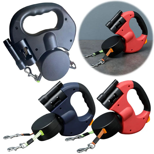 Double Headed Dog Leash With 360 Degree Swivel And LED
