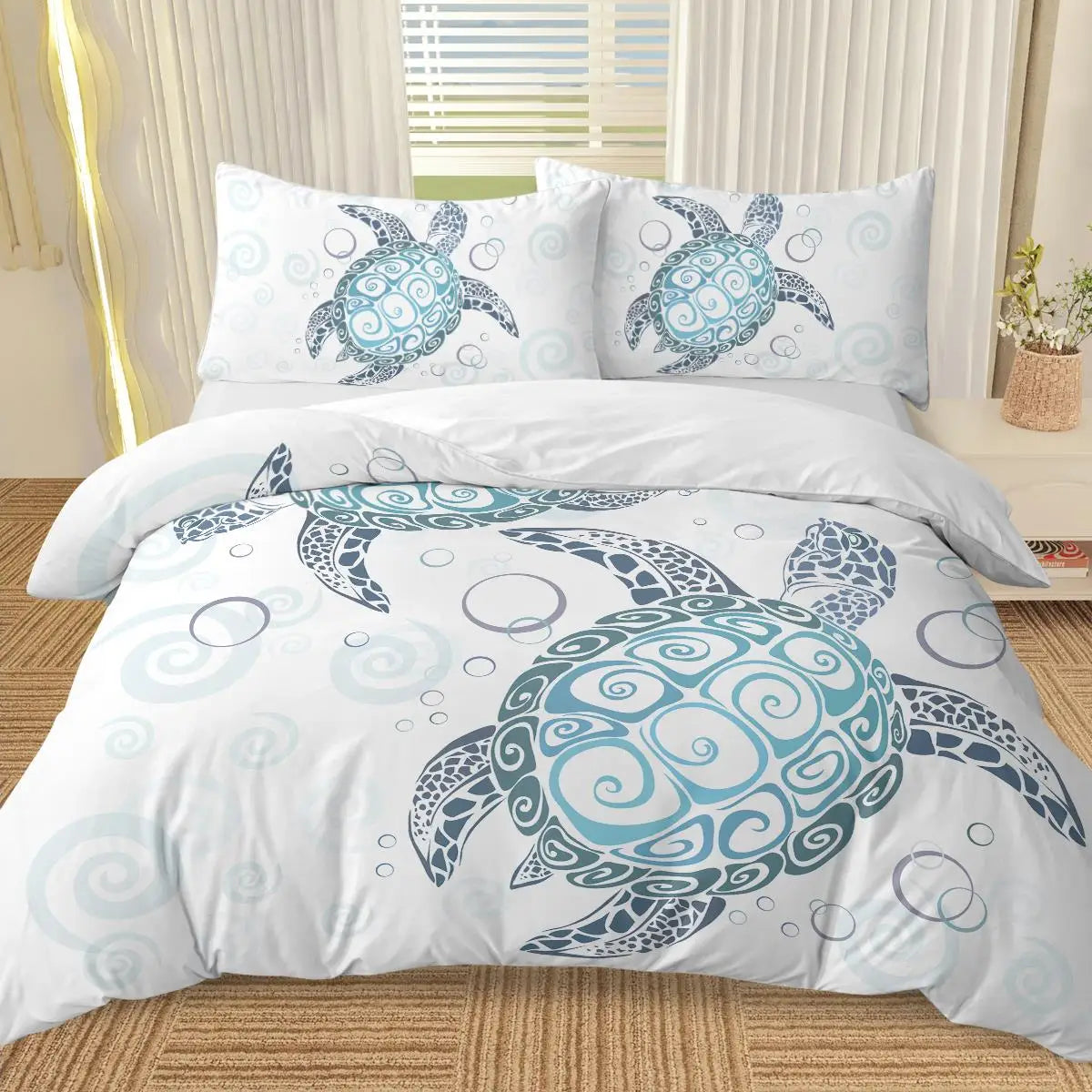 Aqua Teal Bedding Set 3 Piece Twin Duvet Cover Ocean Beach