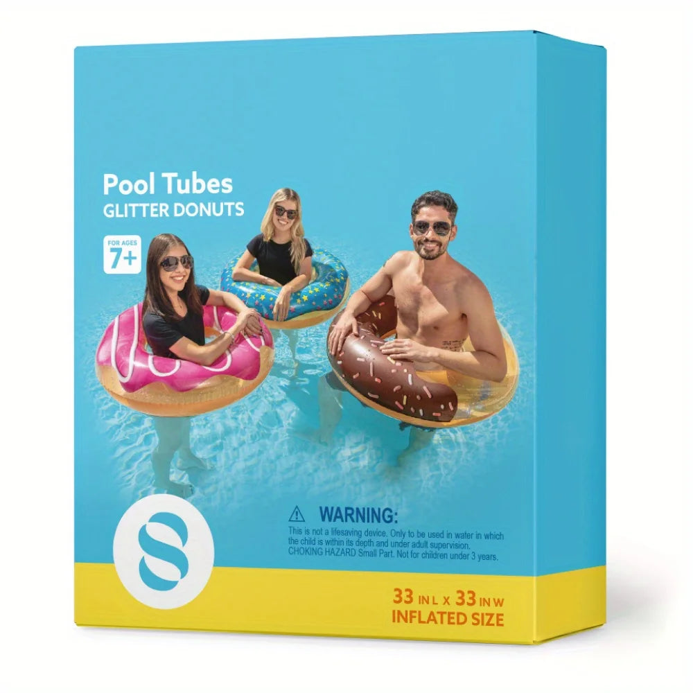 Joyfy 32 5 Inch Donut Pool Float With Glitter 3 Pack Party Supplies