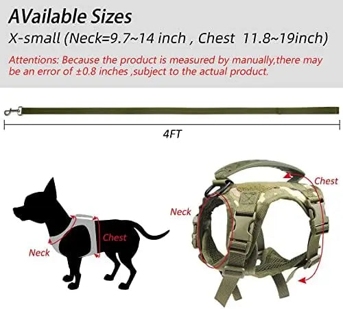 Tactical Dog Harness Small Dogs Military Adjustable Vest Leash Set Black Camo