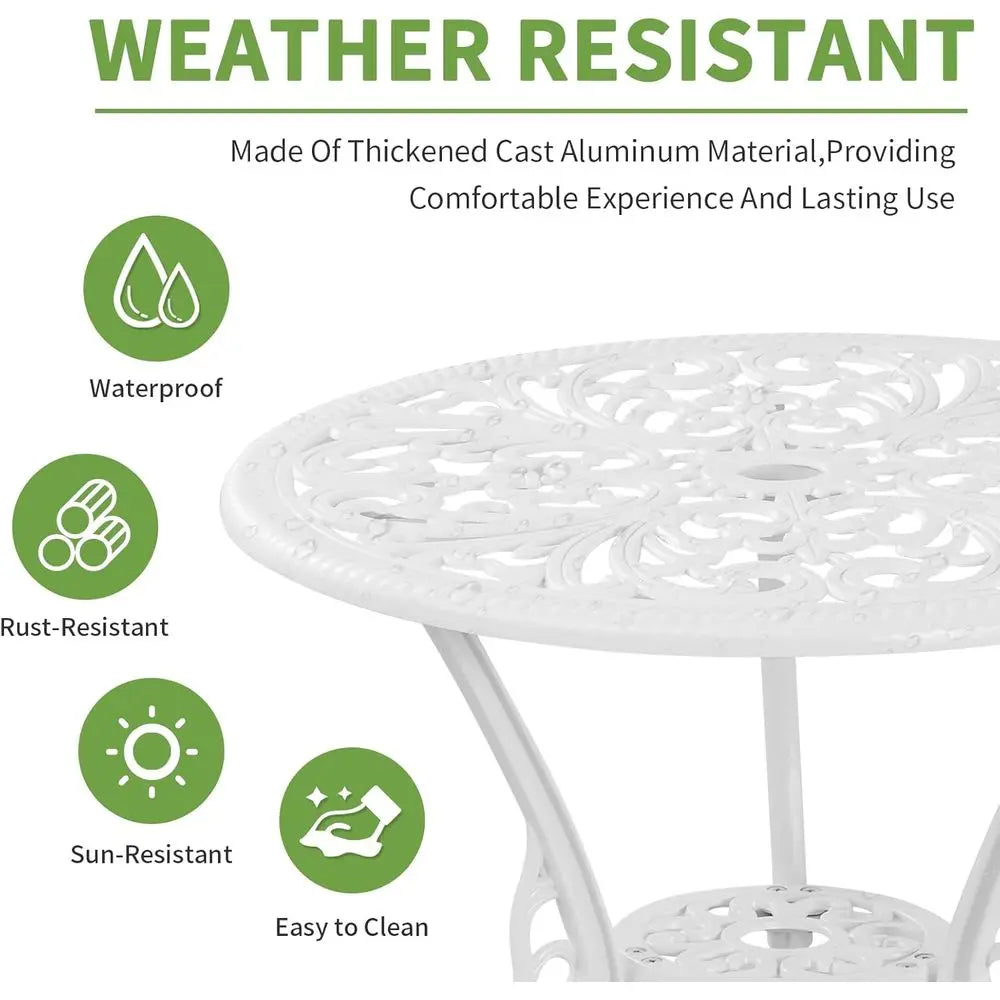 RBXC Patio Bistro Set 3 Piece Wood Outdoor Table and Chairs with Umbrella Hole