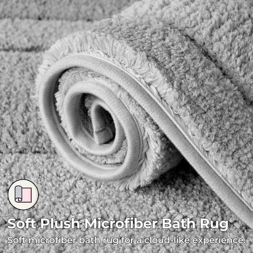 Gray Non Slip Microfiber Bath Rug Soft Water Absorbent Mat
