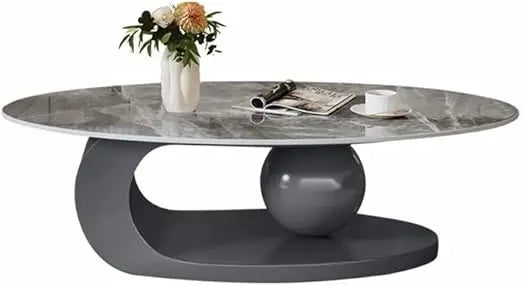 Modern Stone Coffee Table With Abstract Metal Base Center