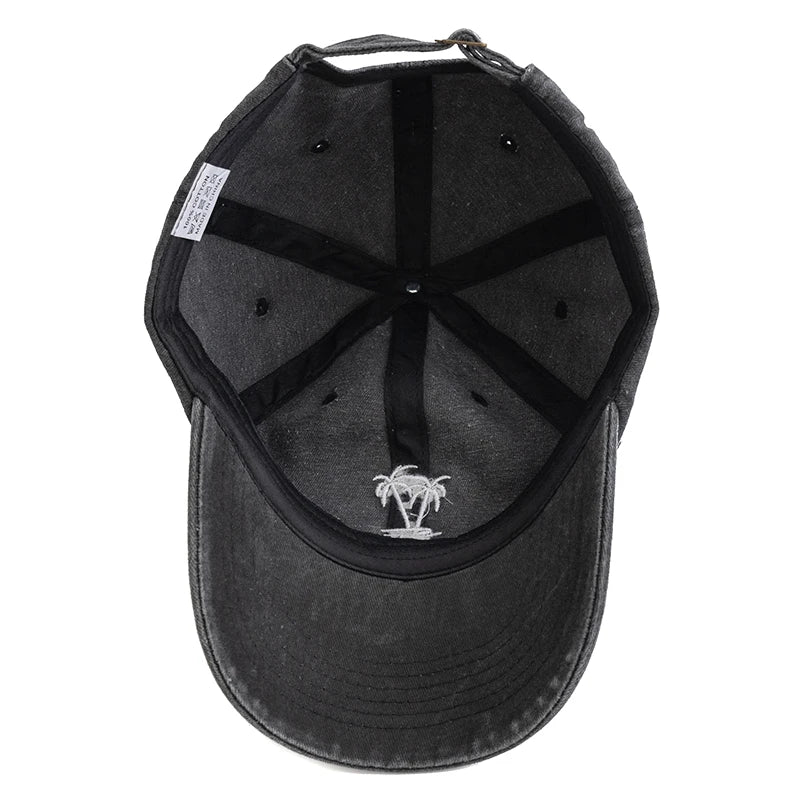 Washed Cotton Cap With Coconut Tree Embroidery Unisex Vintage Baseball Hat