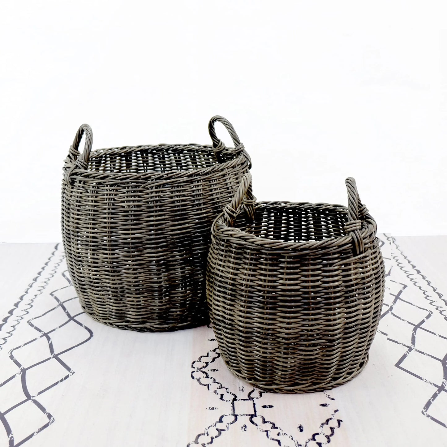 Two Pack Stackable Hand Woven Wicker Laundry Basket