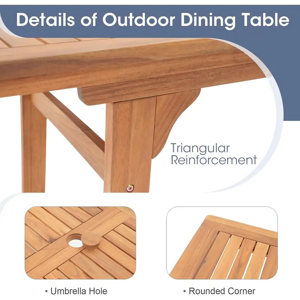 Six To Eight Seater Acacia Wood Dining With Expandable Table Umbrella Hole Black
