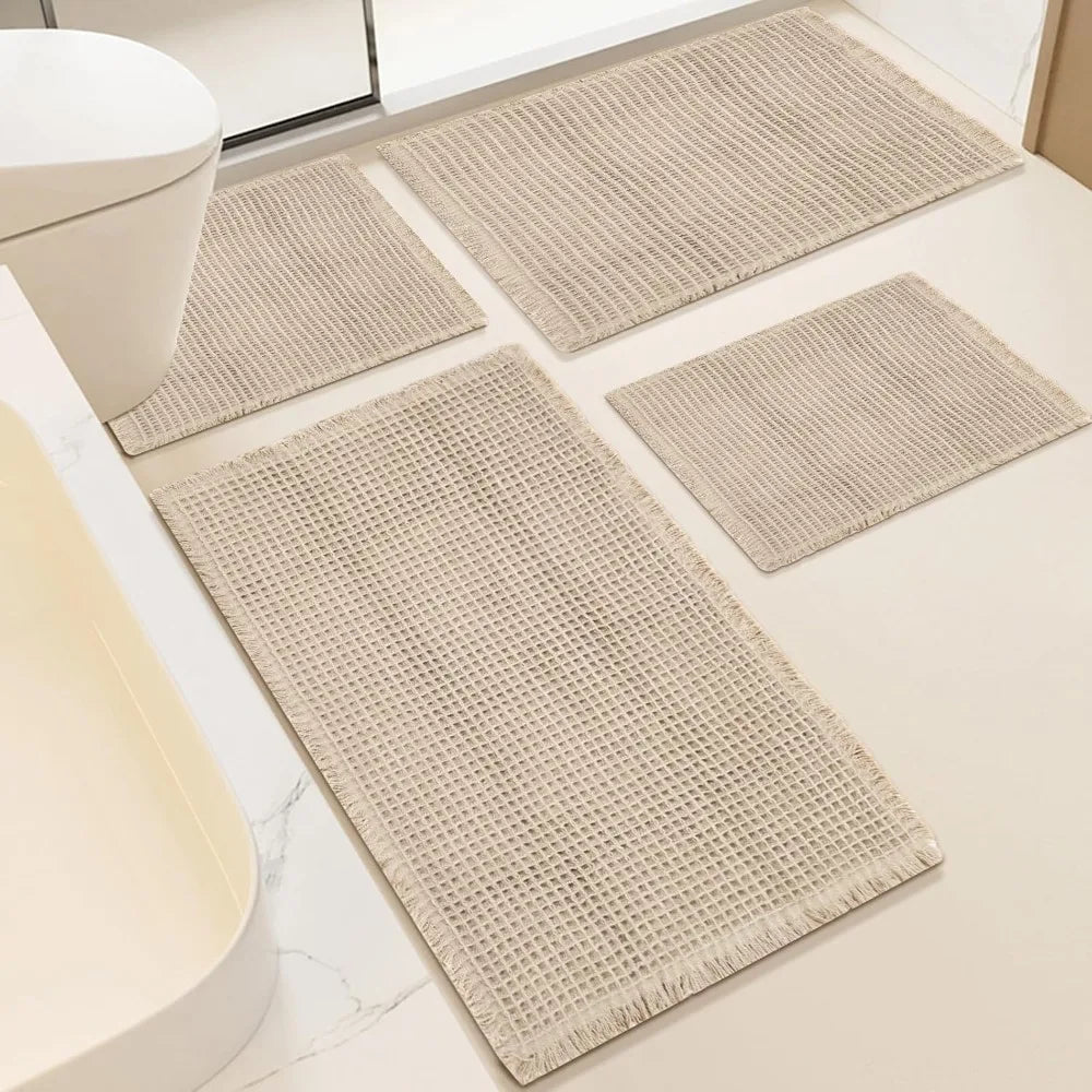 4 Pack Waffle Bath Mats Non Slip Quick Dry Rug Set Bundle