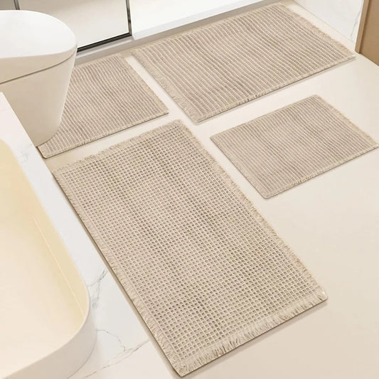 4 Pack Waffle Bath Mats Non Slip Quick Dry Rug Set Bundle