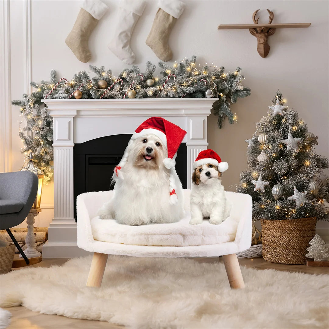 Luxury Cat Bed Soft Warm Plush Fabric Pet Nesting Chair Bed Stool with Washable Waterproof Cushion Pad and Wood Legs for Small Pets