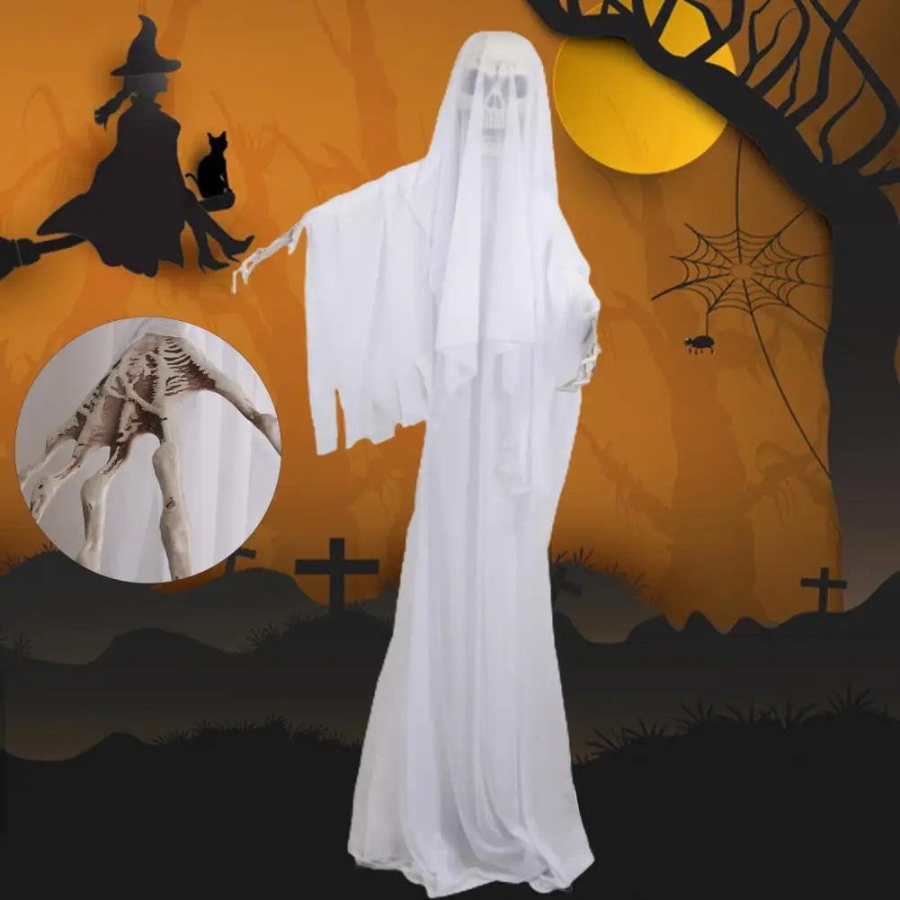 Life Size Animatronic Bride Decoration Halloween Ghost Bride Ornament with Sound Battery Operated Skeleton for Haunted House