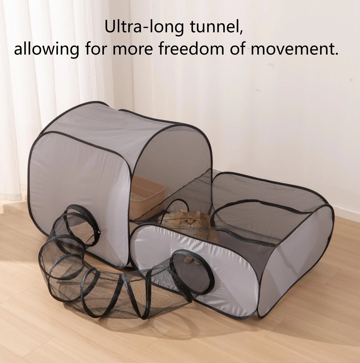 Square Gray Foldable Pet Bed Oxford Cloth Nest With Play Tunnel Cats And Dogs