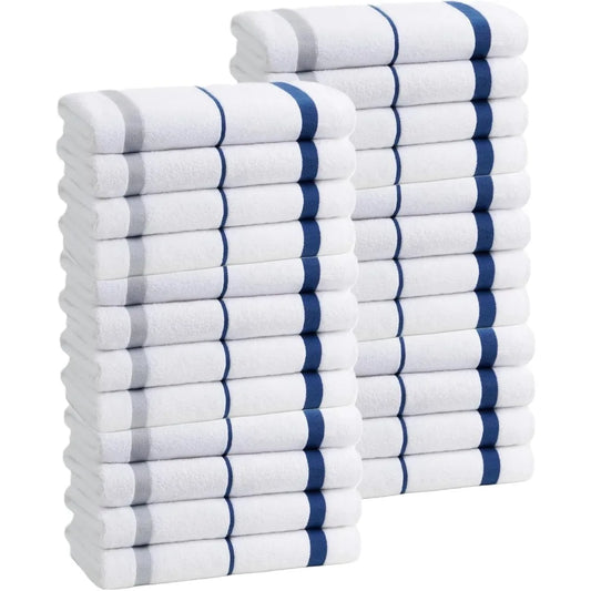 Terry Striped Beach Pool Towels Navy Set 24 30x60 400 GSM