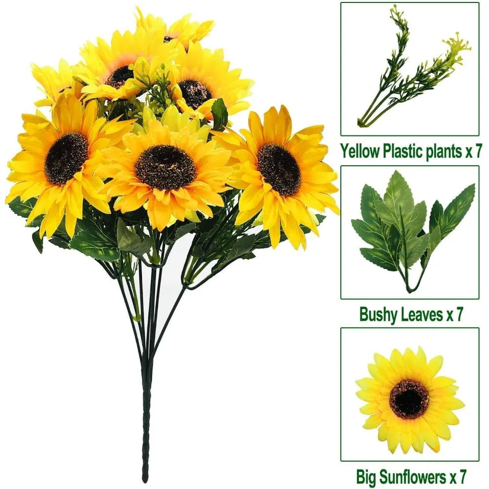 Sunflowers Artificial Flowers Outdoor Fall Decor 28Pcs 4Pack Silk Bouquet