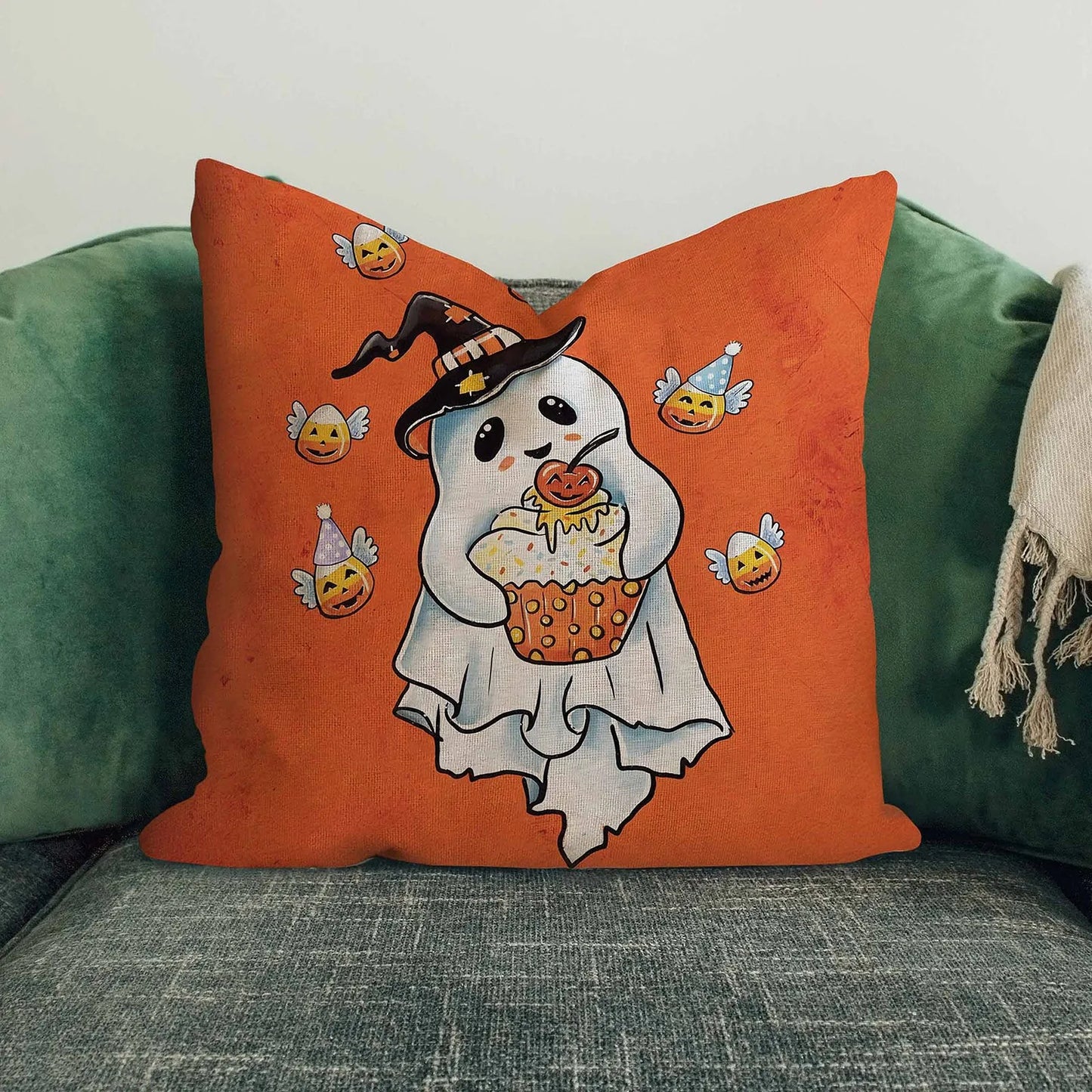 Halloween Linen Throw Pillow Cover Single Sided Print