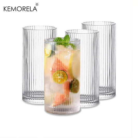 Ribbed Glass Cups Set Of 4 Transparent Cocktail Glasses