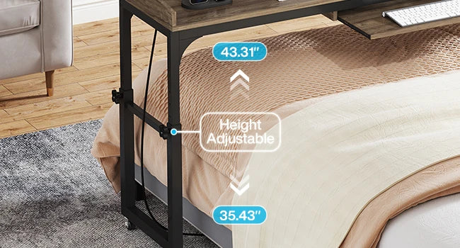 Height Adjustable Overbed Table With Wheels Laptop Desk