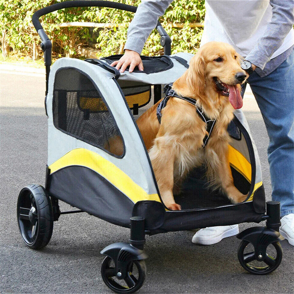 Premium Dog Stroller Pram 4 Wheel Foldable Cart Travel Jogger For Small Medium Large Dogs