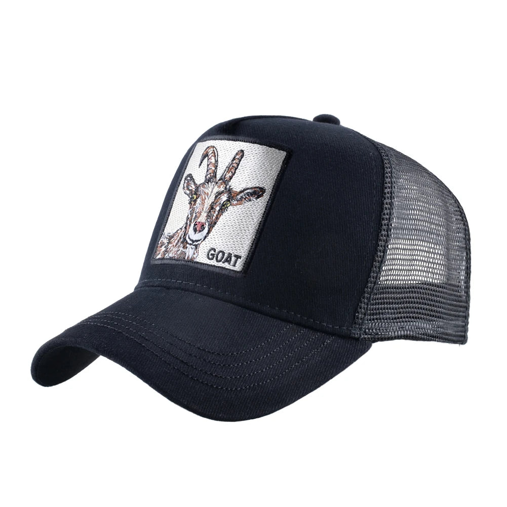 Unisex Embroidered Goat Patch Trucker Cap Four Seasons Snapback Baseball Hat