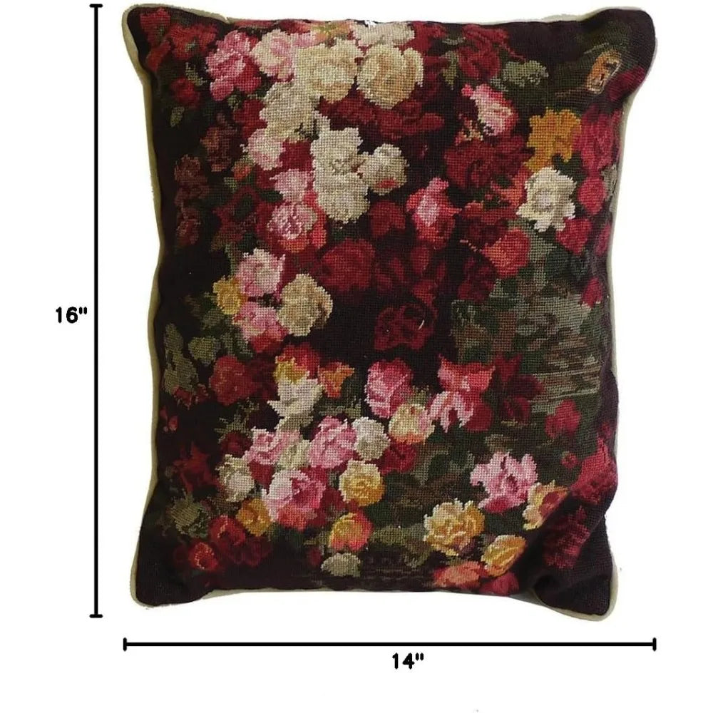 C and F Home 1000 Flower Petit Point Pillow 14 x 16 Inch Red Cotton Microfiber Filling