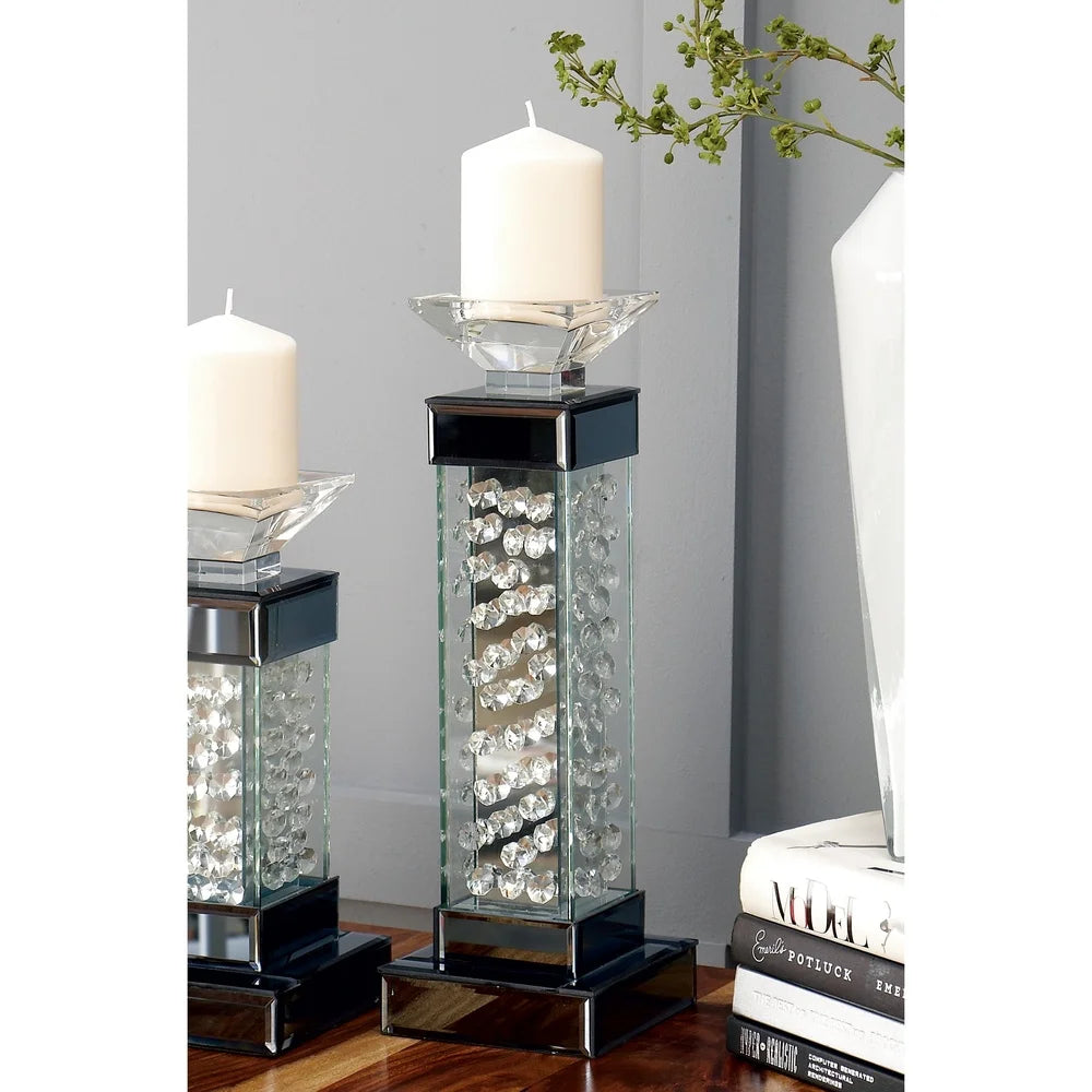 Silver Glass Candle Holder with Floating Crystals Stand