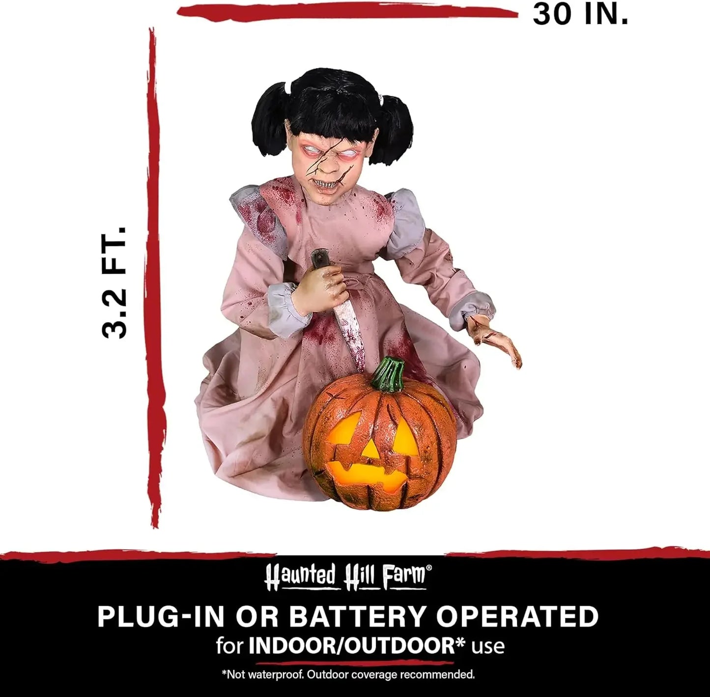 Lunging Pumpkin Carver Zombie Girl Motion Activated Talking Halloween Animatronic