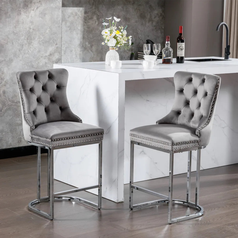 25 Inch Counter Height Velvet Bar Stools Set Of 2 Modern