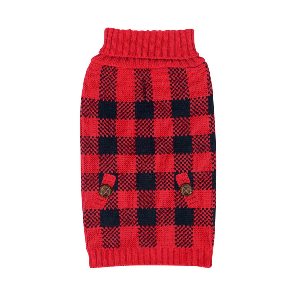 Plaid Turtleneck Knit Dog Sweater For Small Medium Dogs Christmas Winter Coat