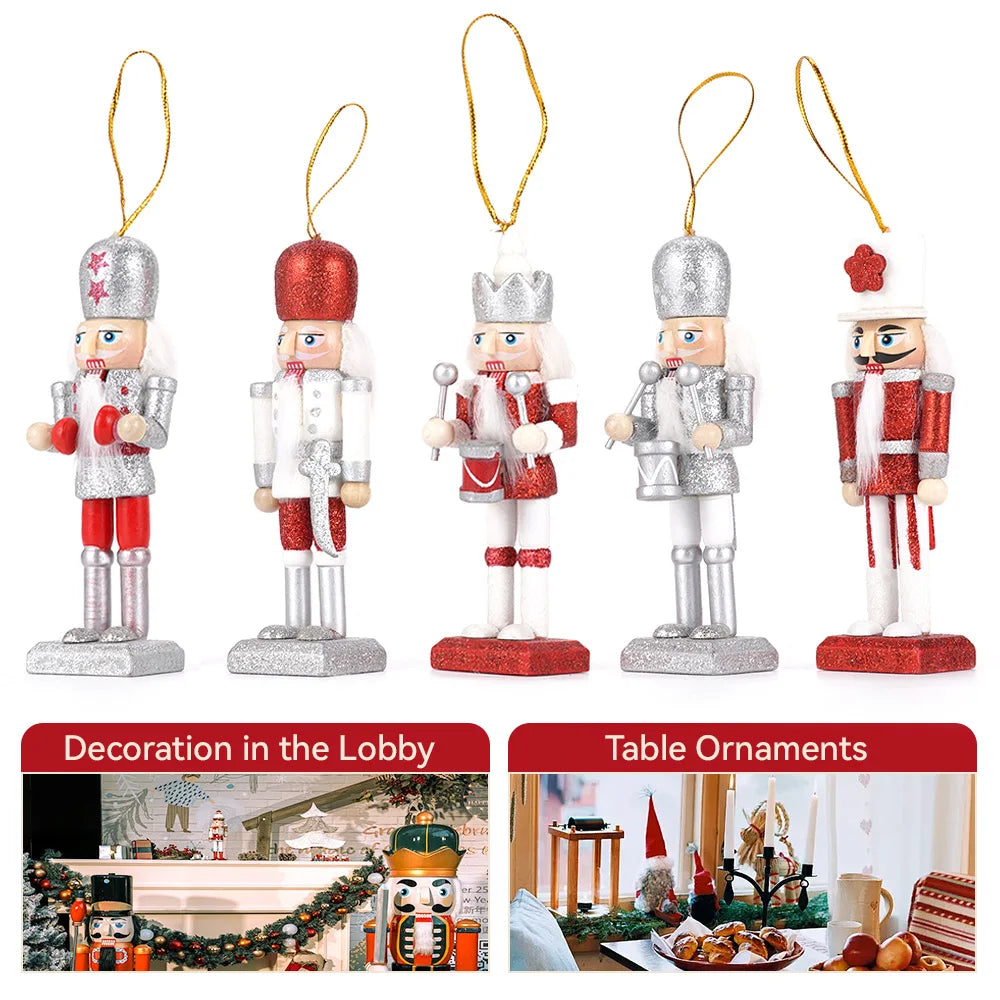 Five Piece Set Christmas Nutcracker Soldier Wooden Ornaments