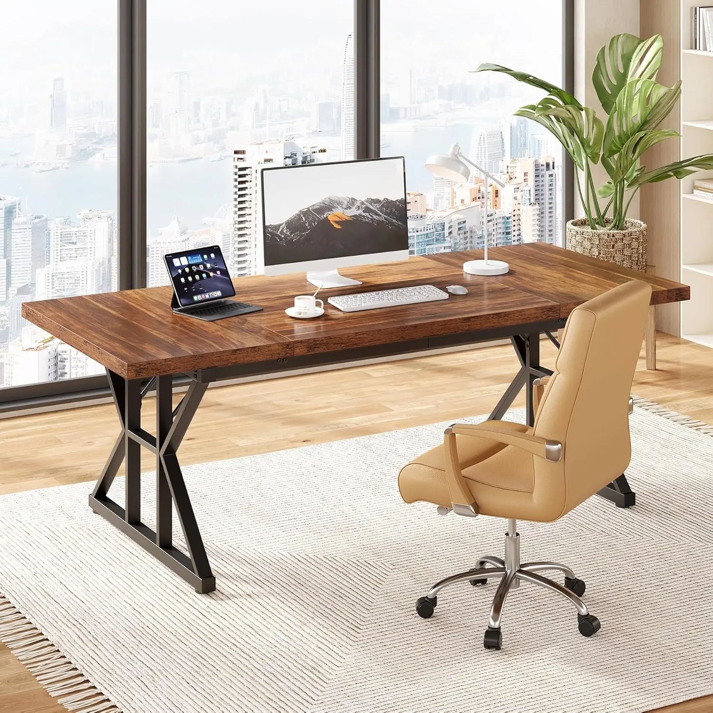Little Tree 70.8 Inch Executive Office Desk Modern Farmhouse Writing Table