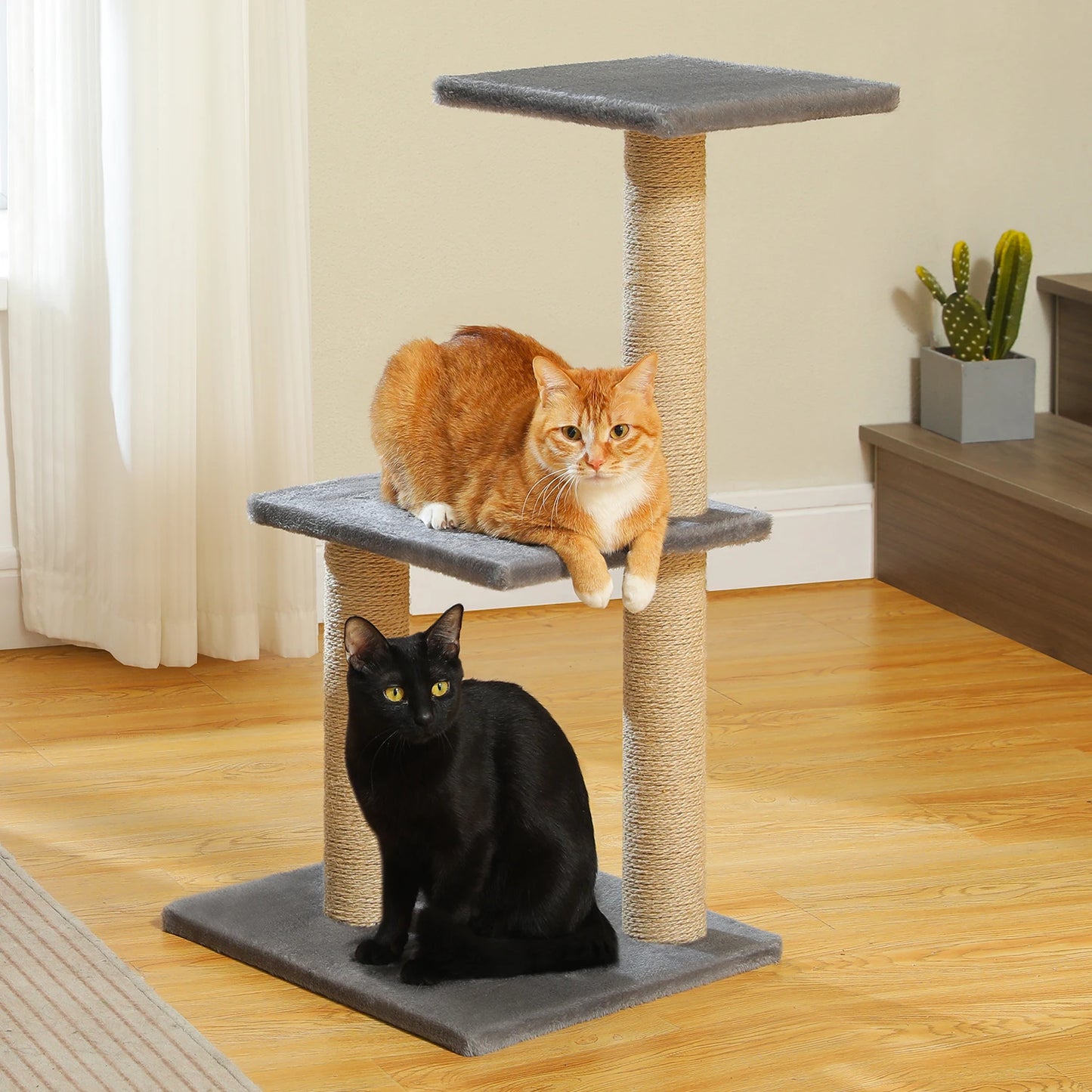 PAWZ Road Cat Tree Indoor 3 Tier Activity Tower With Scratching Posts Grey