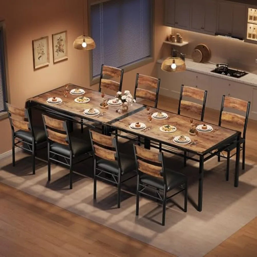 Retro Brown Dining Table Set for 4 with Corner Protector and Upholstered Chairs
