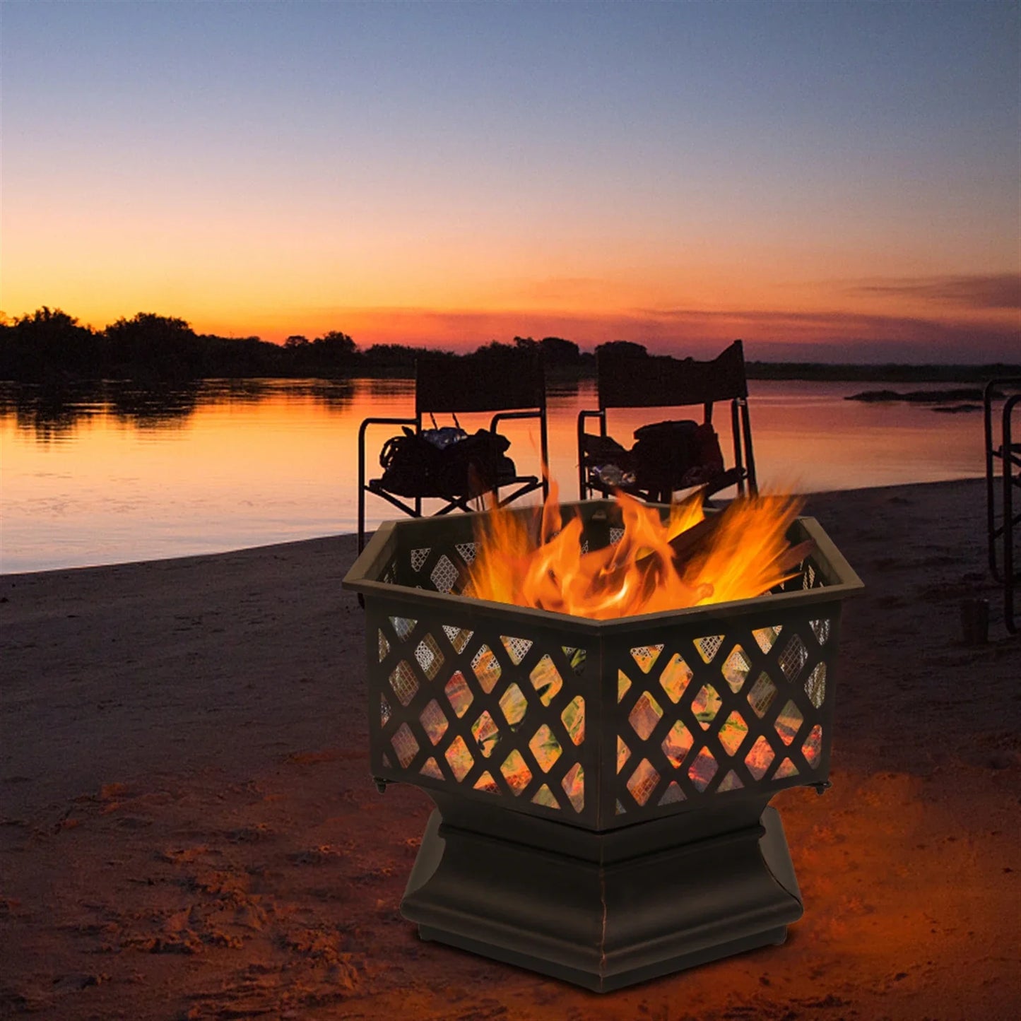 22 Inch Hexagonal Iron Brazier Wood Burning Fire Pit