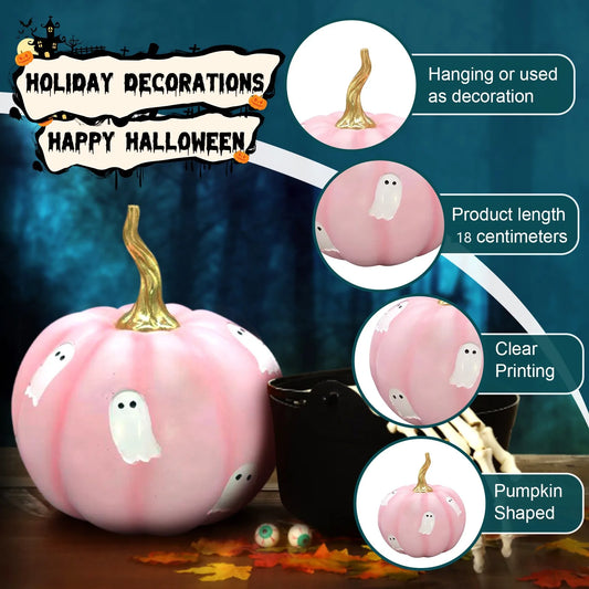 Pinks Pumpkin Halloween Decoration 18 Cm Resin Kawaii Mantle Table Centerpiece Indoor Shelf Party Prop Gift Ready Box