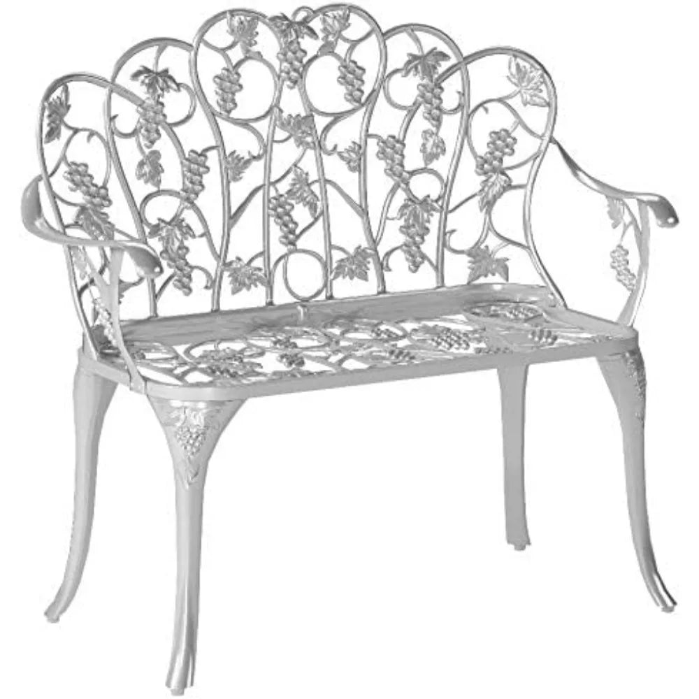 Plow And Hearth Weatherproof Grapevine Outdoor Bench White Aluminum 300 lb Capacity For Garden Patio Porch Deck