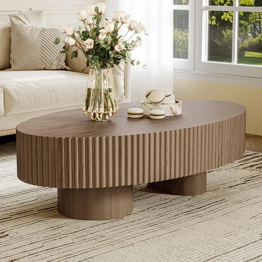 Oval Walnut Finish Coffee Table For Small Living Room