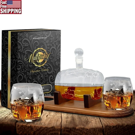 Home Bar Whiskey Decanter Aerator Set With 2 Glasses